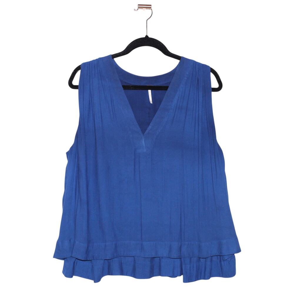 Free People Blue Flowy Tank Top V-neck Size Medium